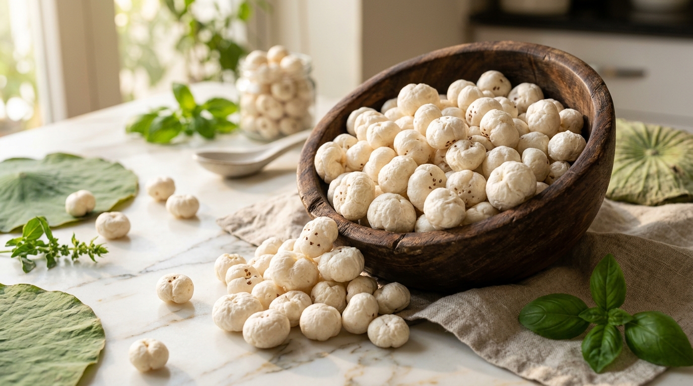 Premium White Jumbo Makhana in Wooden Bowl - ALTHARA NATURALS